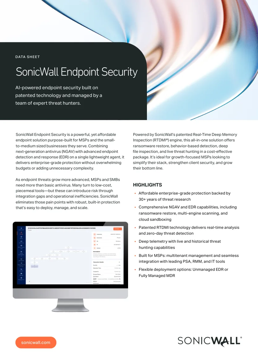 SonicWall Endpoint Security datasheet, first page