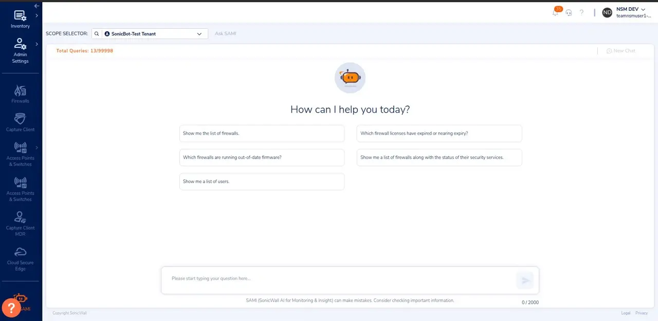 SonicWall AI for Monitoring and Insight (SAMI)