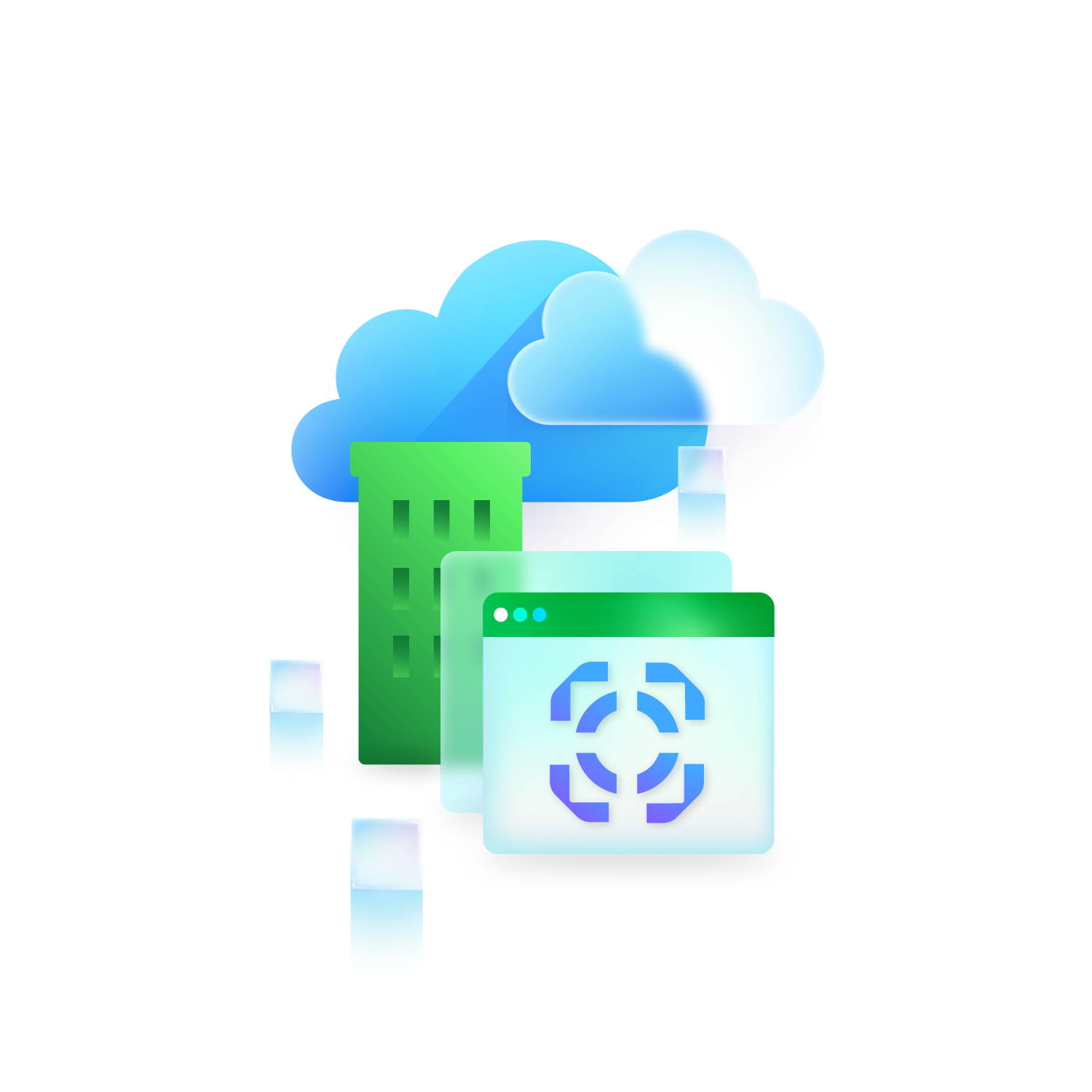 Illustration of a service provider data centre with cloud backup and a management console